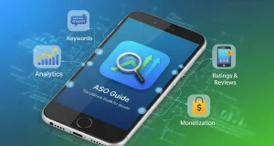 ASO App Store Optimization: The Ultimate Guide for Growth Modern mobile marketing infographic illustrating ASO app store optimization as the ultimate guide for growth, featuring keyword strategy, higher app rankings, optimized screenshots, icon design, review management, conversion rate boosts, organic installs, and analytics dashboards in a clean professional design.